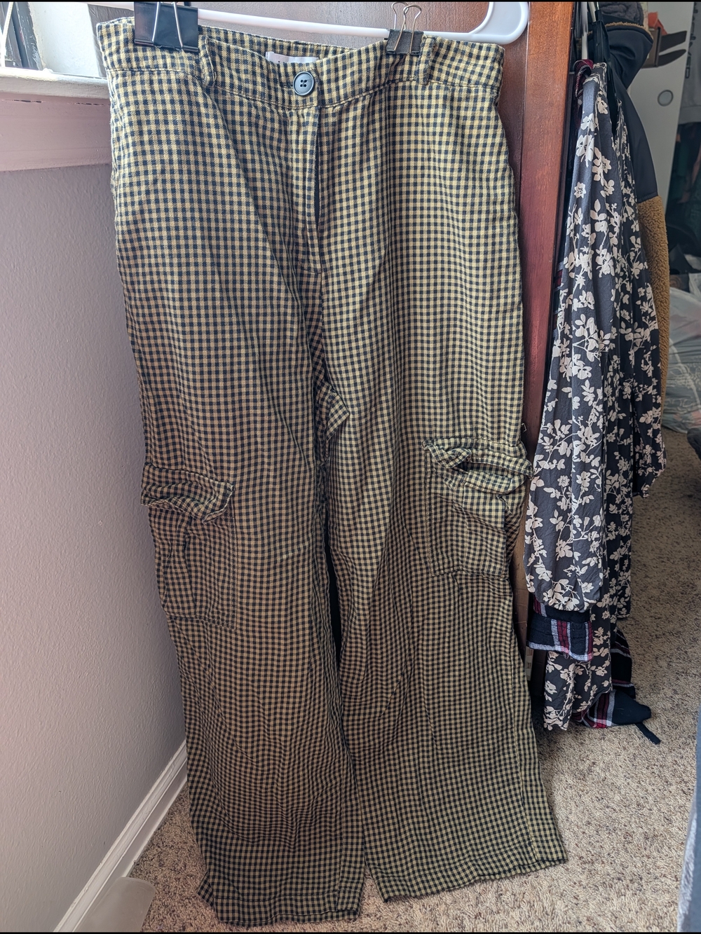 Topshop Black and Tan/Green Gingham Cargo Pants